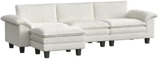 HomCom Beige L-Shaped Sectional Sofa with Movable Ottoman