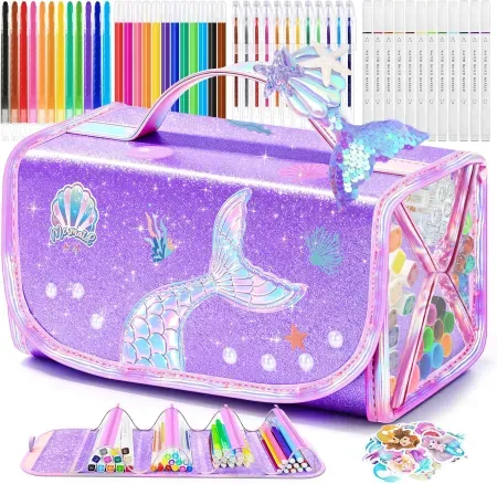 70-Piece Mermaid DreamyCandy Kids' Art Supply Set w/ Glitter Storage Case