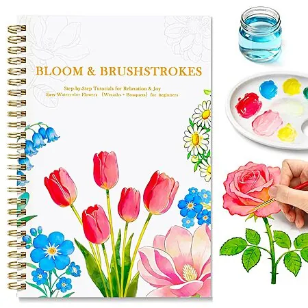 16-Sheet Creazic Floral Watercolor Workbook for Beginners (140-Lb Cold Press Paper)