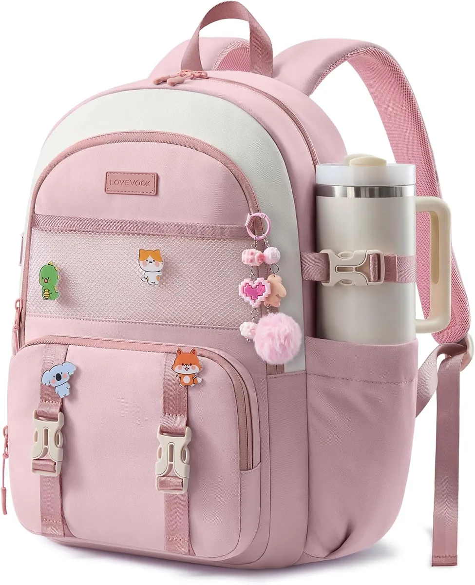 LOVEVOOK Cute School Backpack w/ Pins & Charms