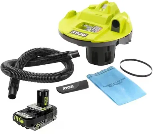 RYOBI ONE+ 18V Cordless 5 Gal. Bucket Top Wet/Dry Vacuum with 2.0 Ah Battery