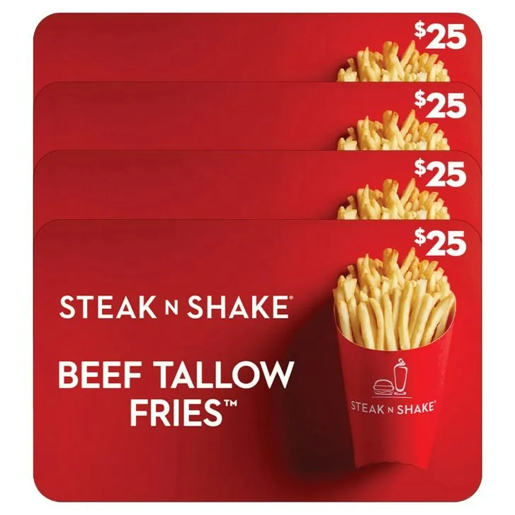 Four $25 Steak 'N Shake Gift Cards ($100 Value)