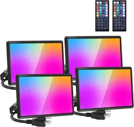 4-Pack Olafus 40W RGB Outdoor Flood Lights with Remote