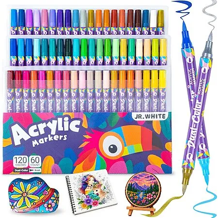 60-Pc JR.WHITE Dual-Color Brush Pens Acrylic Marker Set