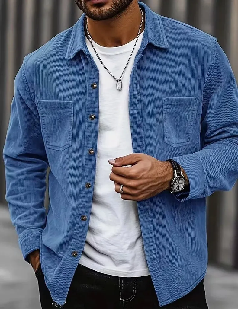 Men's Classic Corduroy Button-Up Shirt for 2