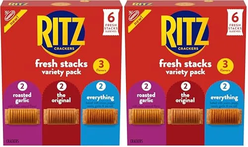 RITZ Fresh Stacks Original, Everything, and Garlic Butter Crackers Variety Pack, 8.85 oz (6 Multi Snack Packs) (Pack of 2)