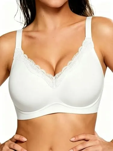 Horisun Women's Seamless Lace Trim V-Neck Wireless Bra for From $7.12 + free shipping w/ Prime