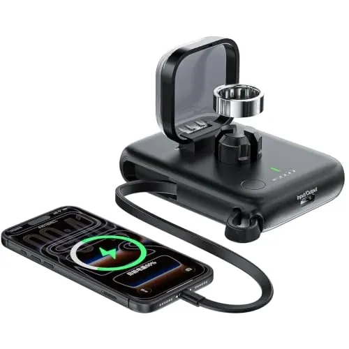 Portable Oura Ring/Phone Charger & Power Bank with Built-in USB-C Cable