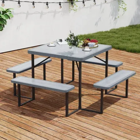 Costway Picnic Table Bench Set w/ Umbrella Hole
