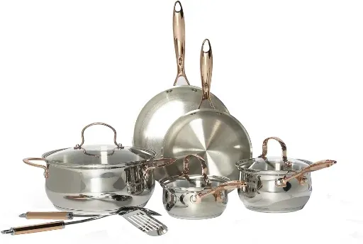 Denmark 10-Piece Stainless Steel Cookware Set w/ Rose Gold Handles