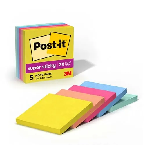 Post-it Super Sticky Notes 5-Pack 3x3 in Summer Joy 90 Sheets/Pad