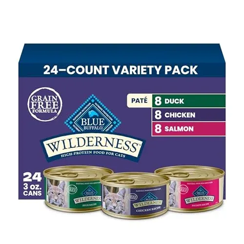 Blue Buffalo Wilderness Variety Pack Adult Wet Cat Food Pâté (Chicken, Salmon & Duck) 24-Count 3-Oz