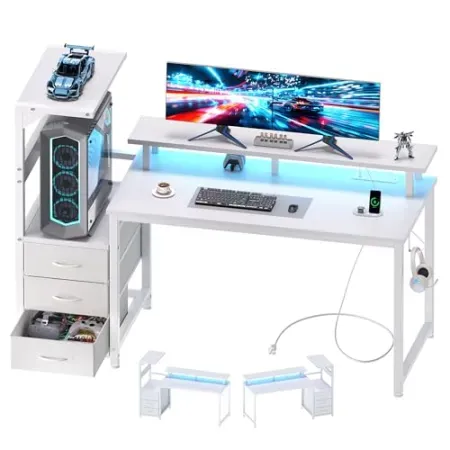 DUMOS 52” Gaming Desk with USB Charging Ports & LED Lights