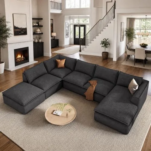 Vesgantti 142" Boneless Modular Sectional Couch, 7-Seater Cloud Sofa