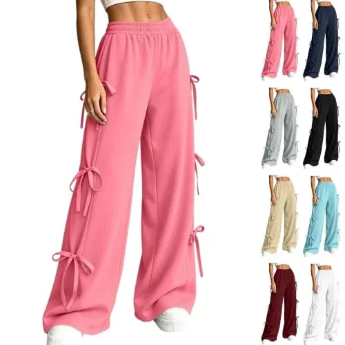 Wide Leg Sweatpants w/Side Tie