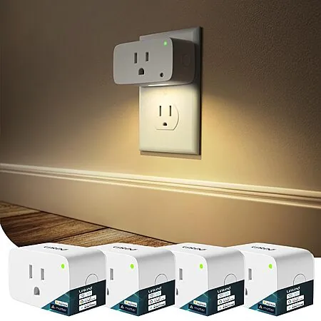 4-Pk Linkind Matter-Certified 15A Wi-Fi Smart Plugs w/ Dusk-to-Dawn Night Lights