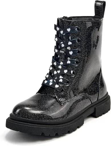 Stelle Girls Combat Ankle Boots with Printed Lace-Up and Side Zipper