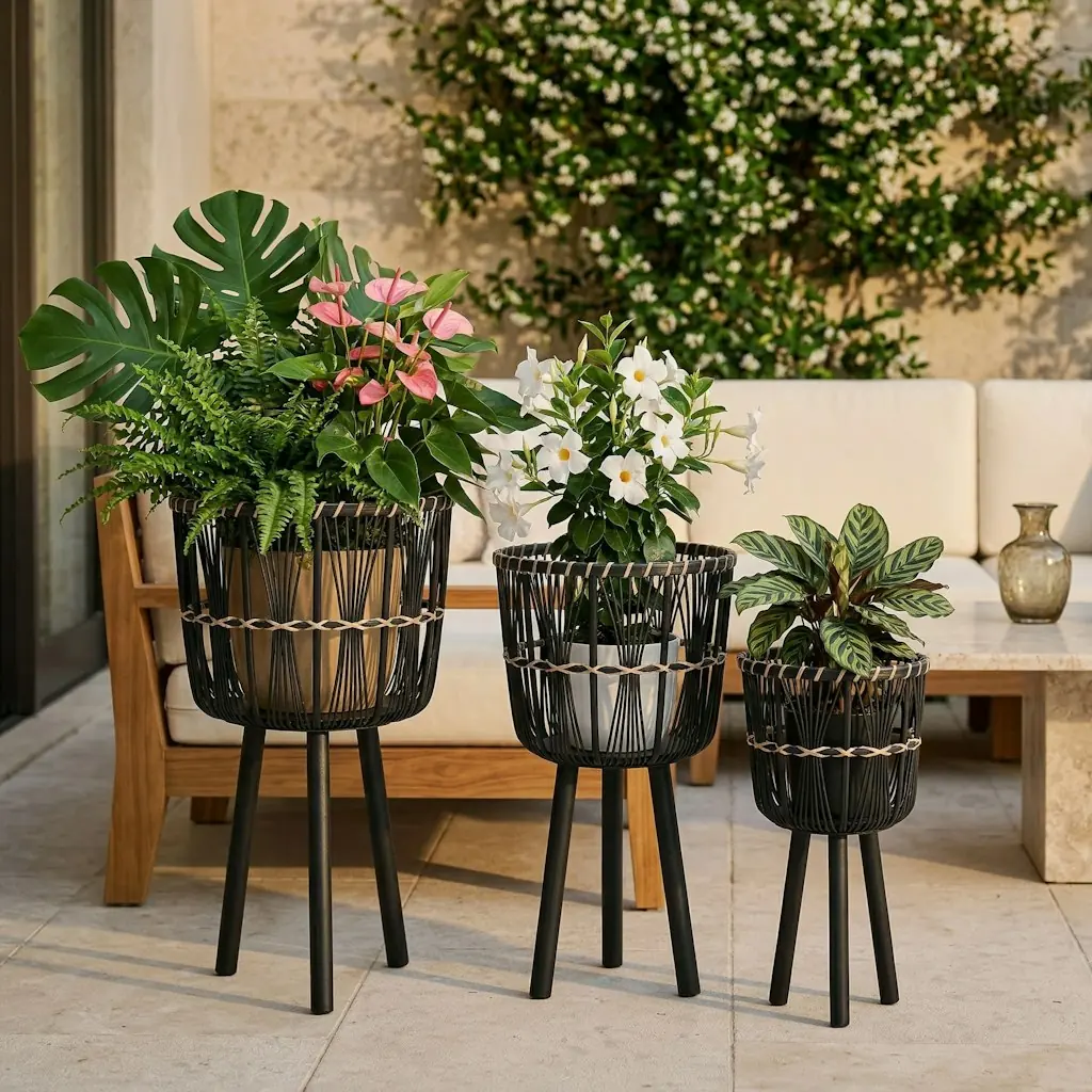 Bayou Breeze Wicker Planter Stand Set