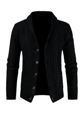 JMIERR Men's Wool Blend Shawl Collar Cable Knit Cardigan Sweater