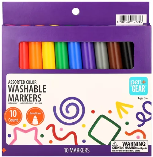 Pen+Gear Washable Markers, Broad Line, Assorted Colors, 10 Count