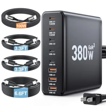 Ediliow 380W 8-Port USB C Charger Block with 4 USB-C Cables