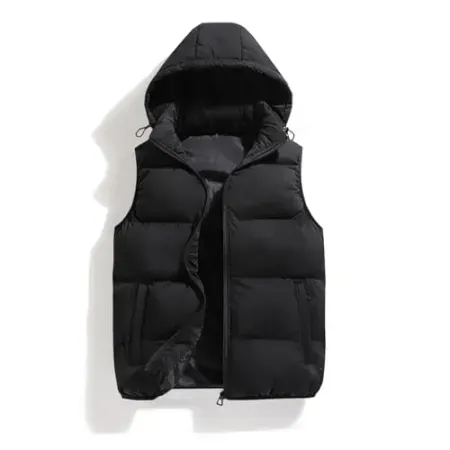 hathne Sleeveless Men's Winter Puffer Vest with Removable Hood