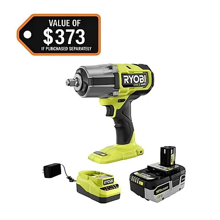 RYOBI ONE+ 18V Brushless 1/2" High Torque Impact Wrench Kit w/ 4.0Ah Batt & Charger