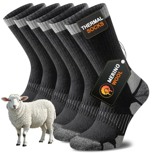 Niorasen Merino Wool Thermal Winter Crew Socks for Men & Women, 3-Pack