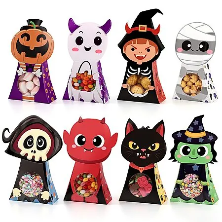 24-Pk woric Halloween Candy & Party Favor Boxes w/ Windows & 8 Assorted Designs