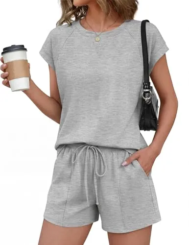 Ekouaer Cotton Pajamas for Women Set 2 Piece Cap Sleeve Lounge Sets