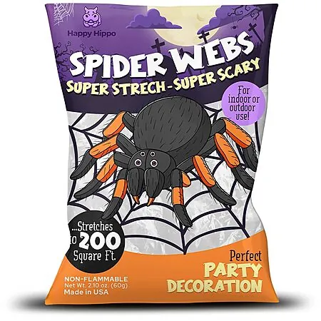 200-sq-ft Happy Hippo Halloween Spider Web Decoration + 8 Plastic Spiders