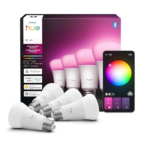 Philips Hue Smart LED A19 Bulb 4-Pack, White Color Ambiance
