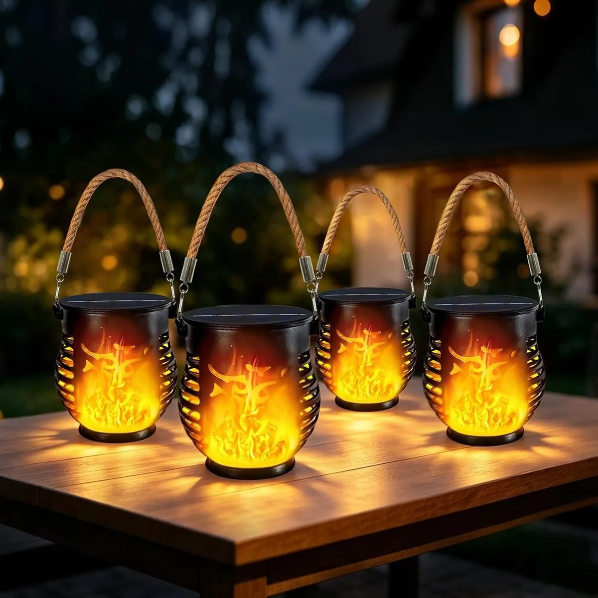 Solar Lanterns Outdoor Waterproof Flickering Flame Lights 4 Pack