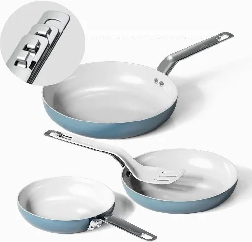Ceramic Frying Pan Set with Spatula 8/9.5/11 Inch