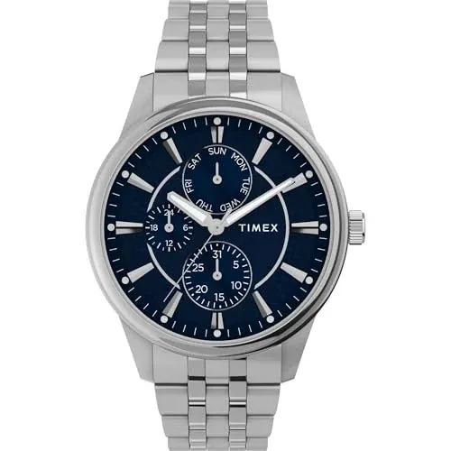 Timex Men's Chicago 45mm Watch Stainless Steel Bracelet Blue Dial Silver-Tone Case