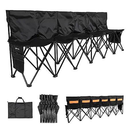 6-Seat VEVOR Portable Folding Bench w/ Storage Pockets (Black)
