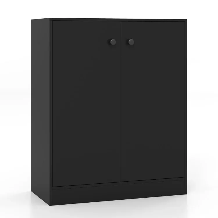 Costway 2-Door Modern Floor Storage Cabinet with 3-Tier Shelf (Black)