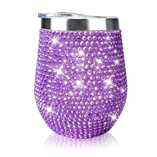 12oz Bling Wine Tumbler with Lid and Straw