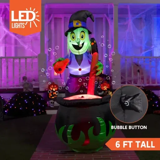 Joyfy 6 FT Witch Halloween Inflatables Outdoor Decorations and Cauldron with Bubbling Potion