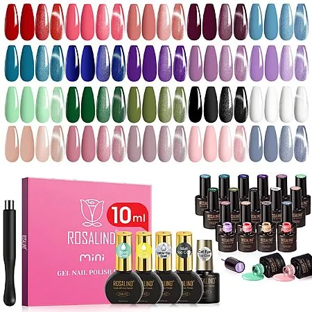 25-pc Rosalind All Seasons Colors Gel Nail Polish Set w/ Silver Cateye Top Coat