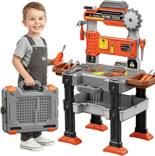 Adofi 2-in-1 Kids Tool Bench Play Set for Toddlers, 155-Piece Toolbox with Electric Drill