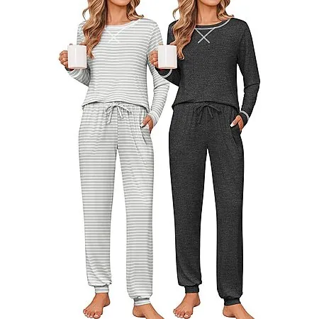 2-Pack Ekouaer Women's Long Sleeve Pajama Set w/ Jogger Pants (Various)