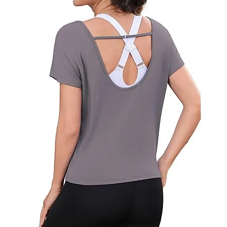 Totatuit Women's Open Back Short Sleeve Workout Top (Various)