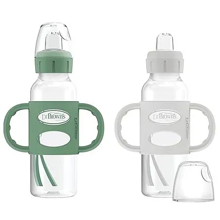 2-Pk 8-Oz Dr. Brown's Narrow Sippy Spout Bottle w/ Silicone Handles