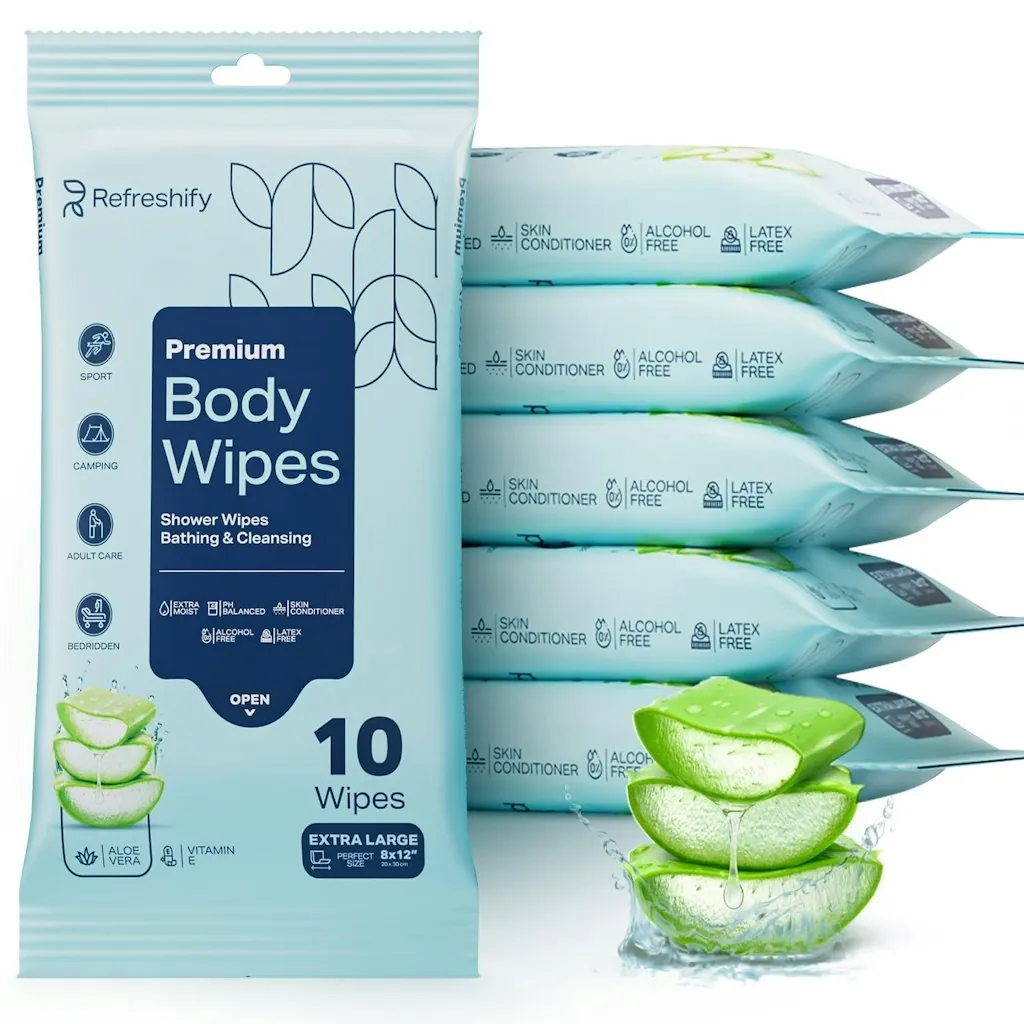 60-Count XL Rinse-Free Shower Wipes