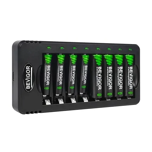 Bevigor 8-Bay Smart Charger with 4 AA and 4 AAA NiMH Batteries