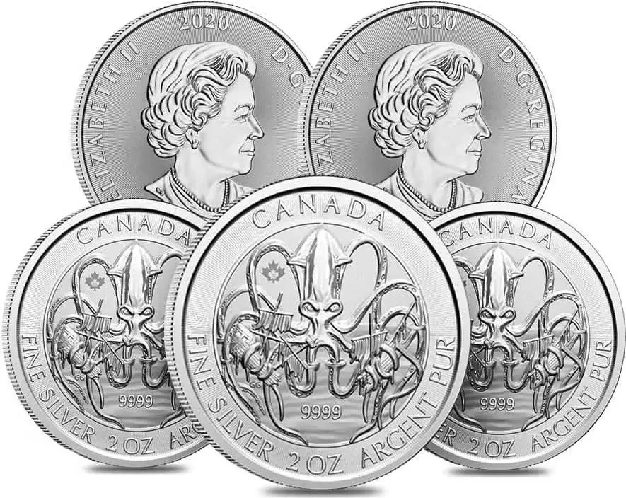 2020 2-oz. Royal Canadian Creatures of the North Series the Kraken Silver Coin Lot of 5