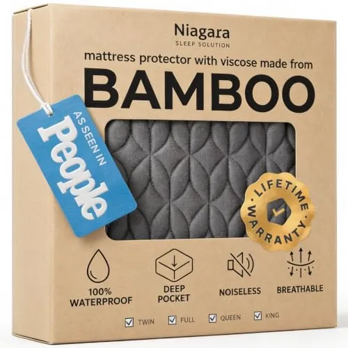 Naigara 100% Waterproof Viscose Made from Bamboo Noiseless & Breathable Queen Size Mattress Protector - Gray