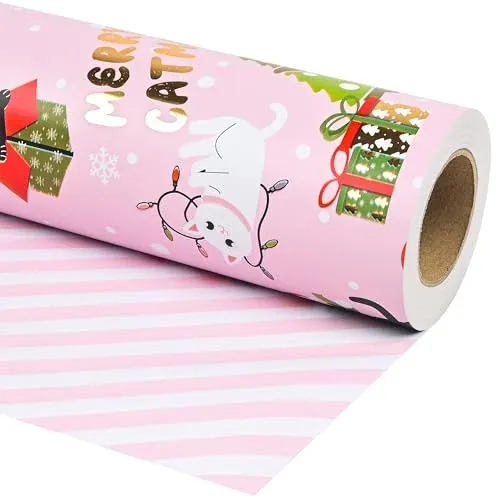 Reversible Cat Christmas Wrapping Paper Roll