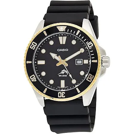 Casio MDV-106 44mm Diver-Inspired Sports Analog Watch w/ Black Resin Band (Gold)